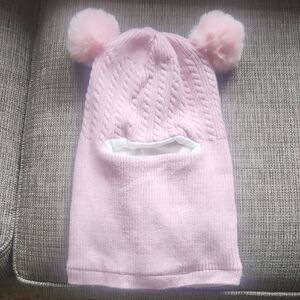 New Pink Knit Pom-Pom Balaclava One Size Unisex